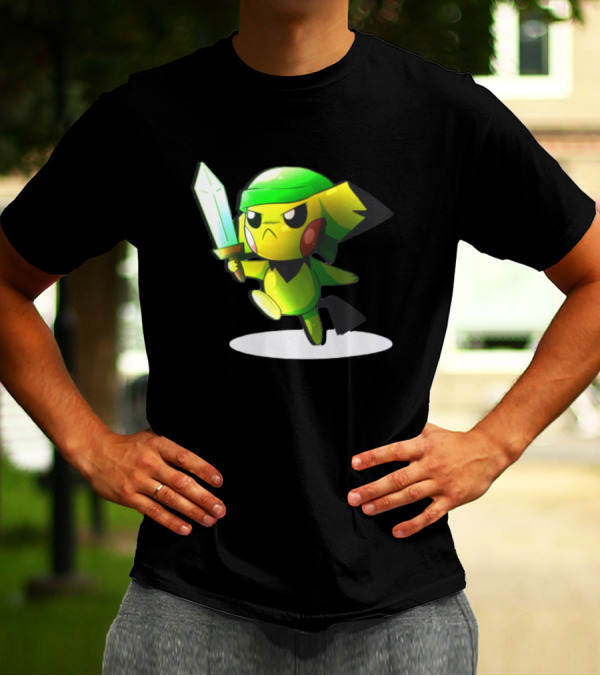 Pikachu Dressed As Link From The Legend Of Zelda With Sword In Hand T-Shirt