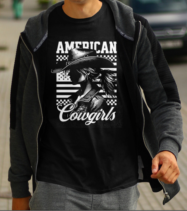 American Cowgirls Vintage Western Style Cowboy Hat Retro Flag T-Shirt