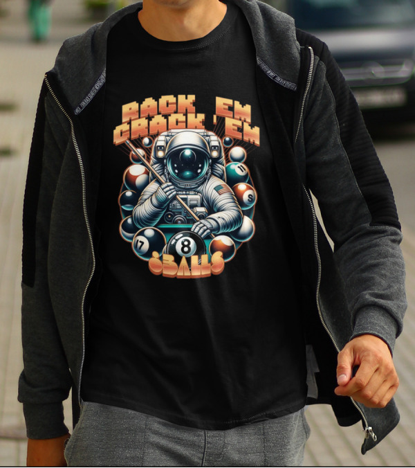 Rack 'Em Crack 'Em 8 Balls Astronaut T-Shirt