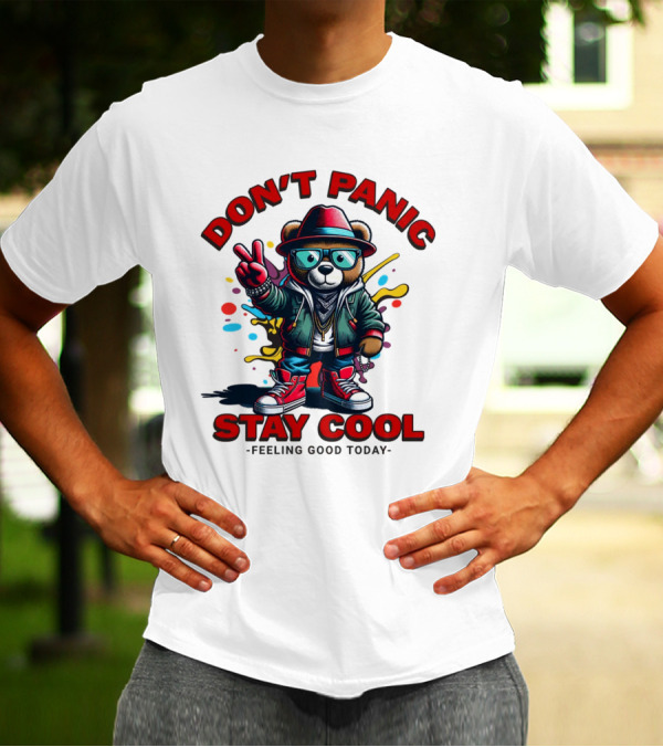 Don't Panic Stay Cool Feeling Good Today Bear With Peace Sign T-Shirt