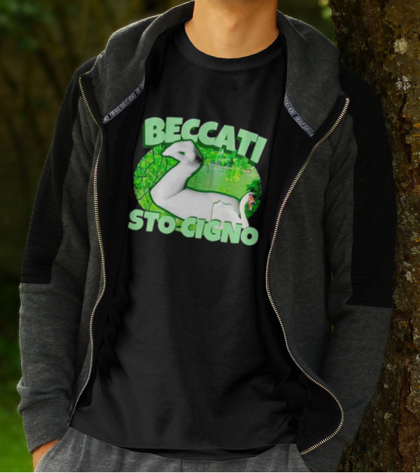 Beccati Sto Cigno Goose Meme - Italian Humor With Green Lake Background T-Shirt