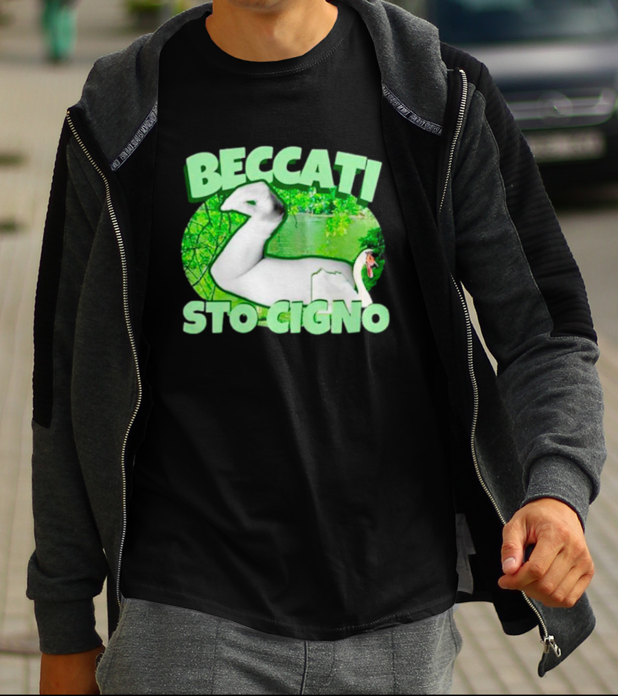 Beccati Sto Cigno Goose Meme - Italian Humor With Green Lake Background T-Shirt