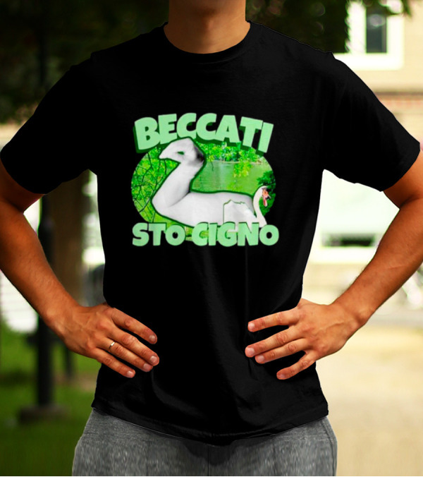 Beccati Sto Cigno Goose Meme - Italian Humor With Green Lake Background T-Shirt