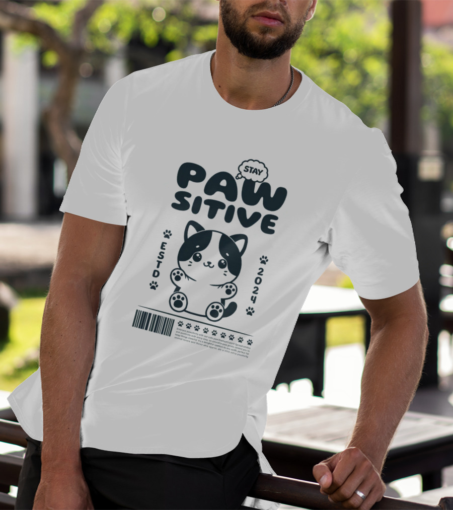 Stay Pawsitive Cute Cat ESTD T-Shirt