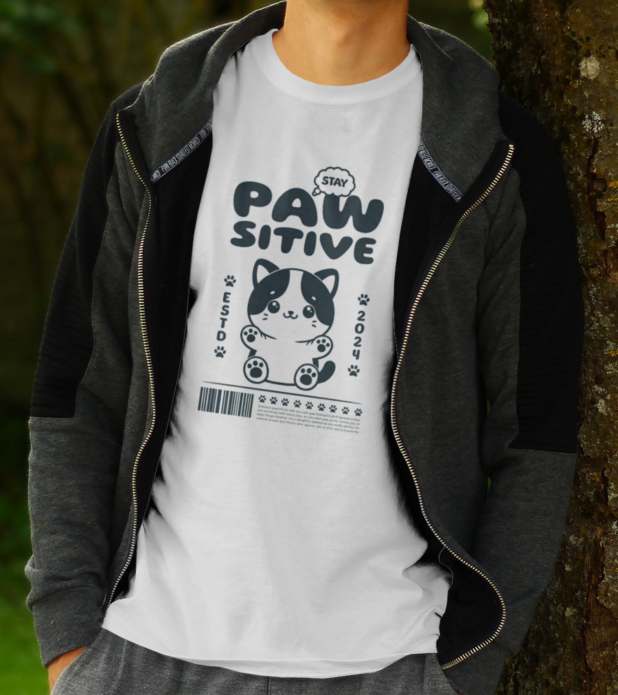 Stay Pawsitive Cute Cat ESTD T-Shirt