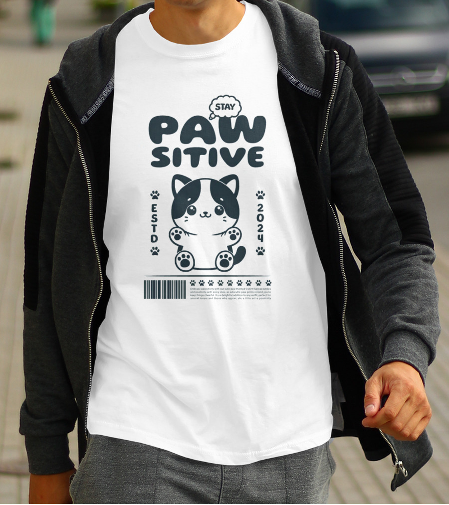 Stay Pawsitive Cute Cat ESTD T-Shirt