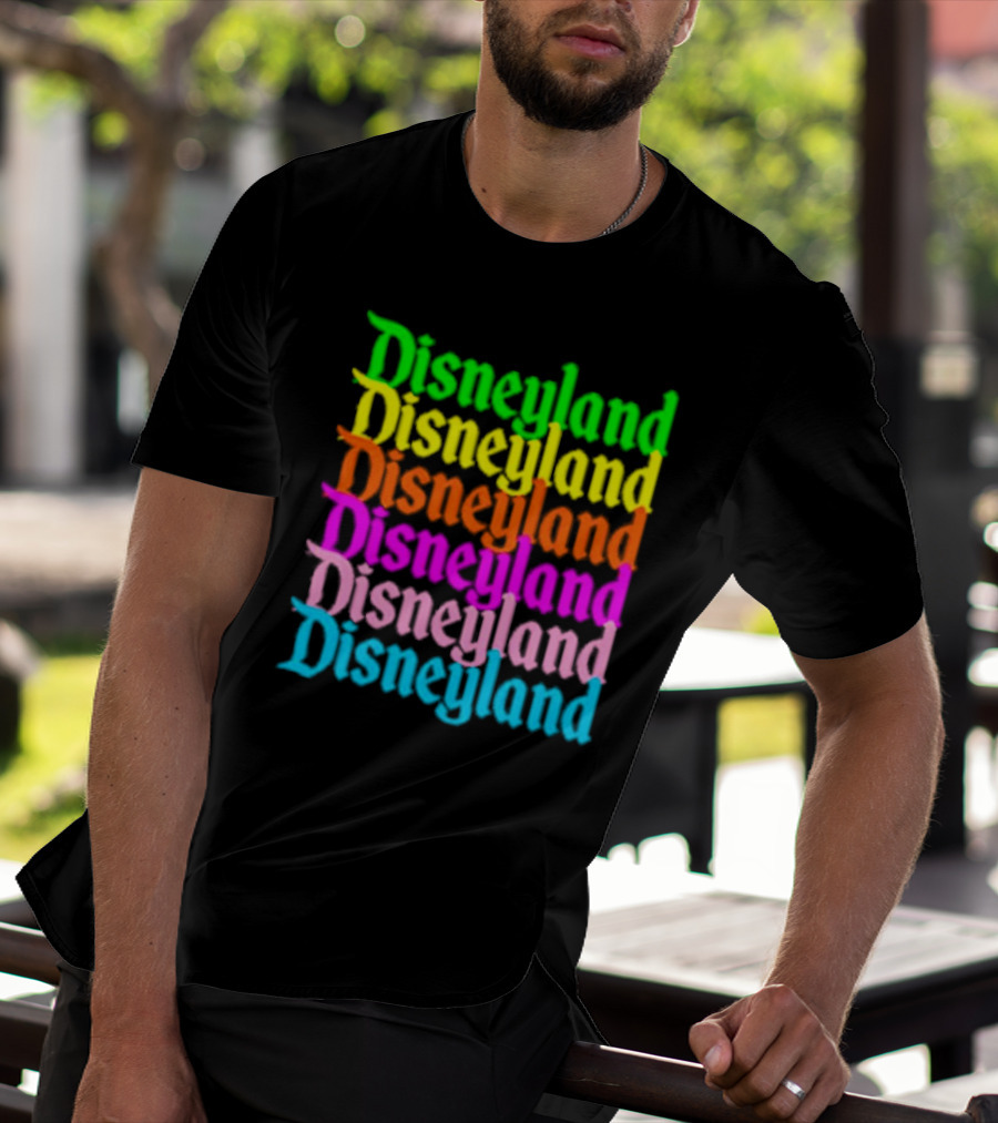 Disneyland Rainbow Multicolor Text Stacked T-Shirt