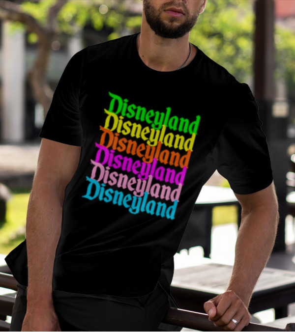 Disneyland Rainbow Multicolor Text Stacked T-Shirt