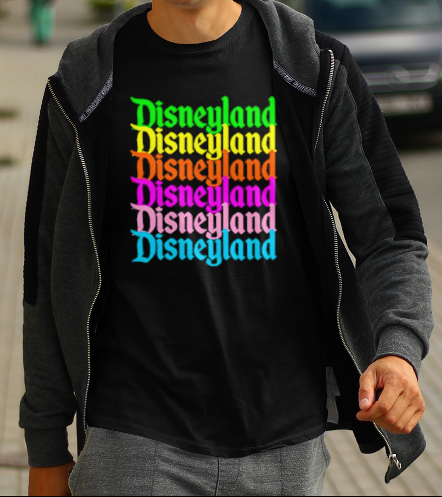 Disneyland Rainbow Multicolor Text Stacked T-Shirt