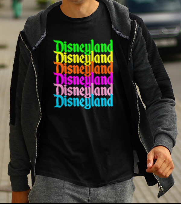Disneyland Rainbow Multicolor Text Stacked T-Shirt
