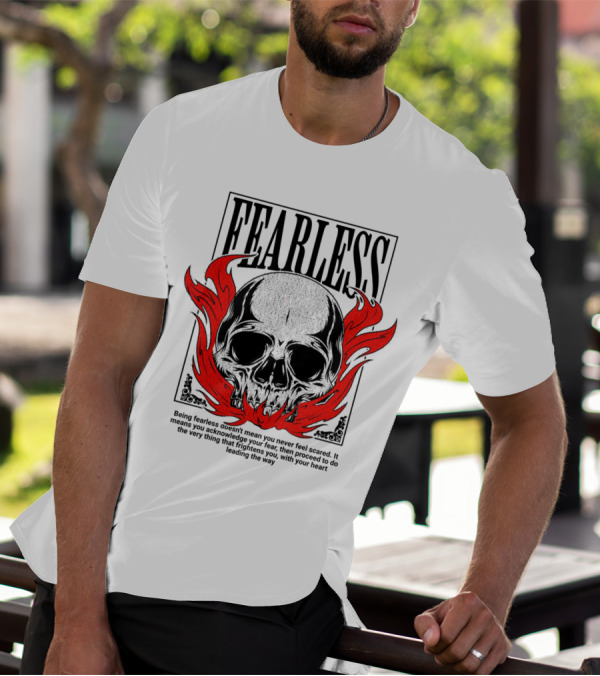 FEARLESS Skull With Red Flames Street Wear T-Shirt