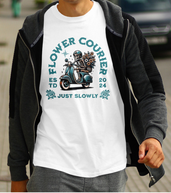 Flower Courier Skeleton Vespa Rider Just Slowly T-Shirt