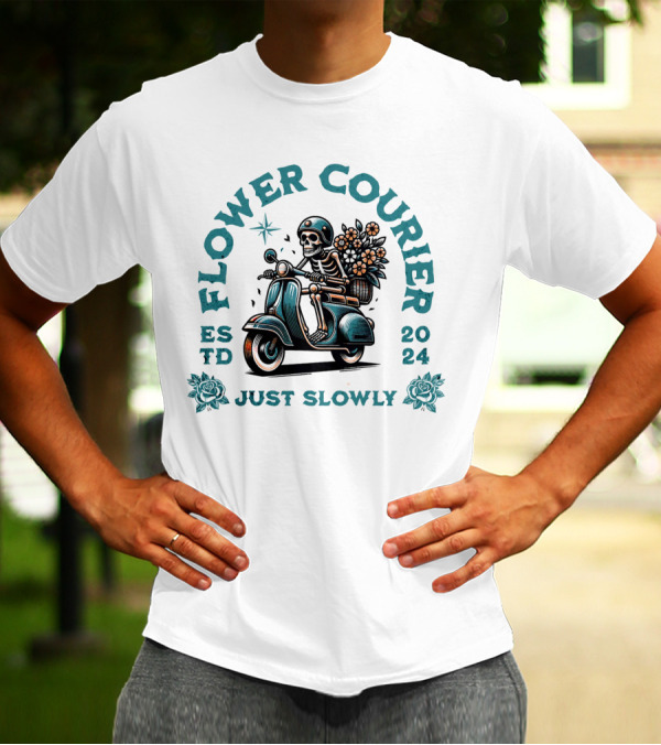 Flower Courier Skeleton Vespa Rider Just Slowly T-Shirt