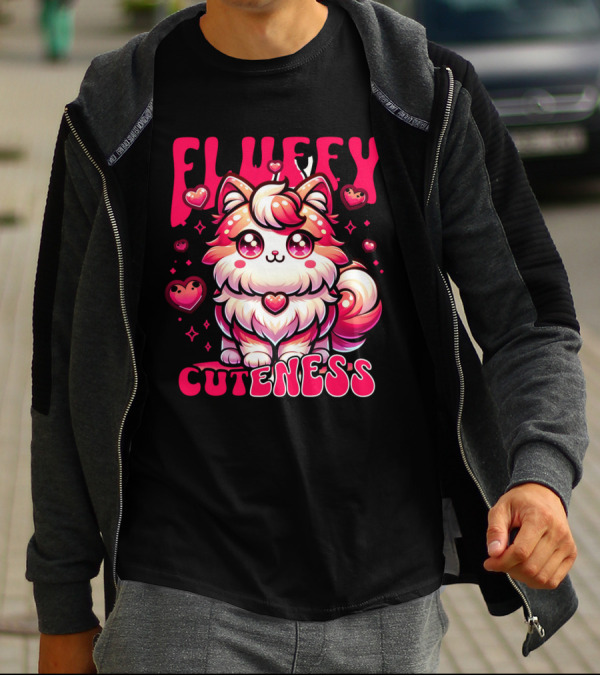 FLUFFY CUTENESS Heart-Eyed Kawaii Creature Surrounded By Little Hearts T-Shirt