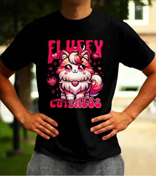 FLUFFY CUTENESS Heart-Eyed Kawaii Creature Surrounded By Little Hearts T-Shirt