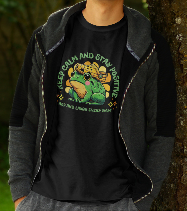 Keep Calm And Stay Positive Hop And Laugh Every Day Funny Frog Motivation T-Shirt