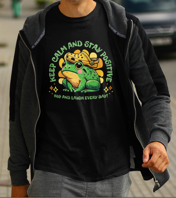 Keep Calm And Stay Positive Hop And Laugh Every Day Funny Frog Motivation T-Shirt