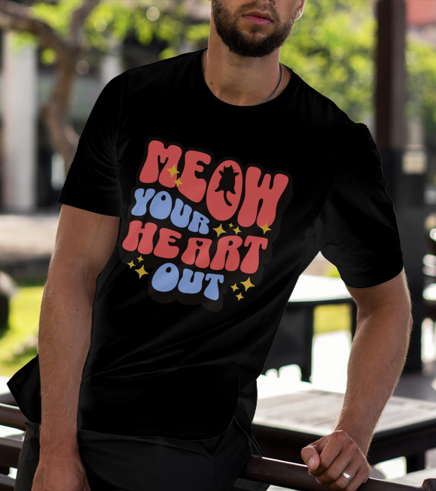 MEOW YOUR HEART OUT Retro Cat Stars T-Shirt