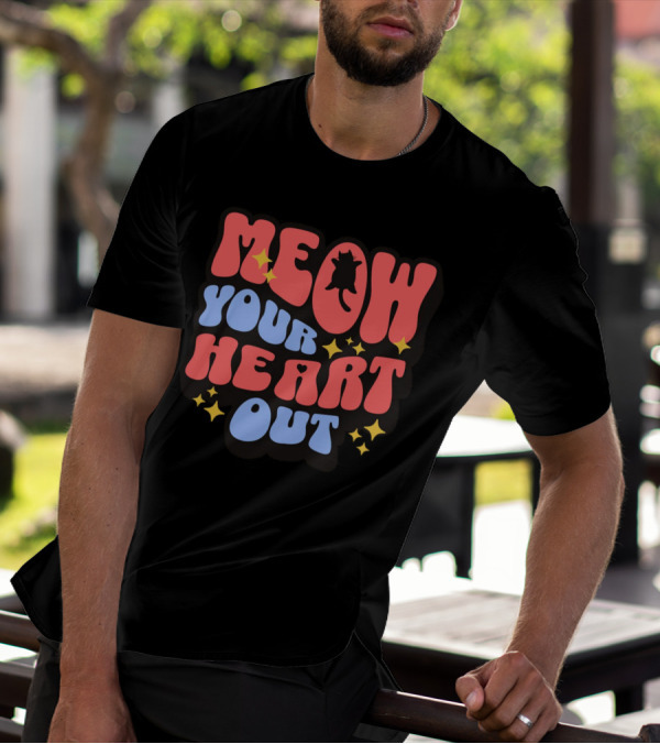 MEOW YOUR HEART OUT Retro Cat Stars T-Shirt