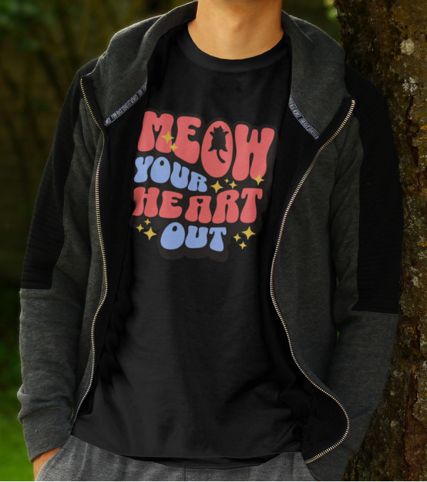 MEOW YOUR HEART OUT Retro Cat Stars T-Shirt