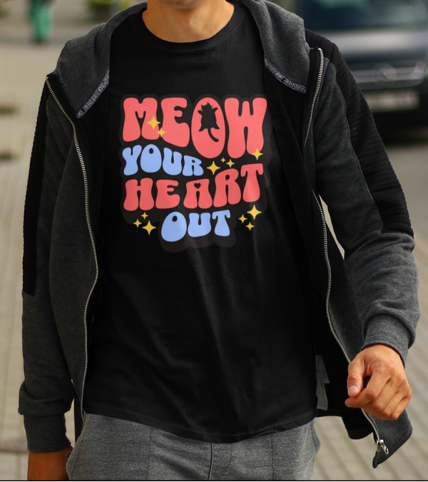 MEOW YOUR HEART OUT Retro Cat Stars T-Shirt
