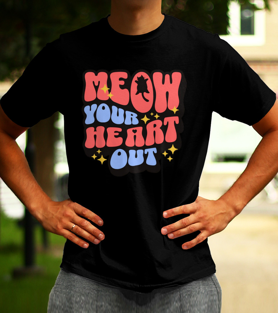 MEOW YOUR HEART OUT Retro Cat Stars T-Shirt