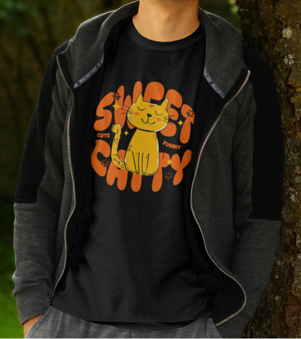 Cute Funny Sweet Cat Happy Yellow Cat With Paw Prints T-Shirt