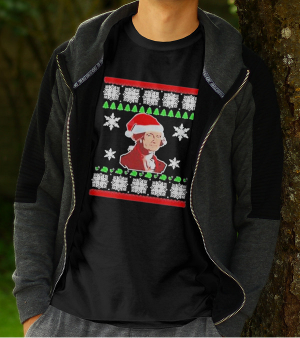 George Washington Christmas Santa Hat Snowflakes Ugly T-Shirt