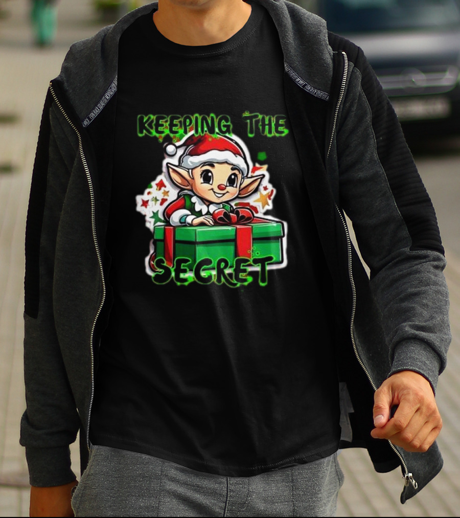 Keeping The Secret Christmas Elf With Present T-Shirt