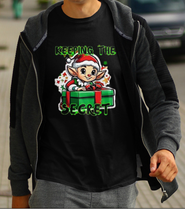Keeping The Secret Christmas Elf With Present T-Shirt
