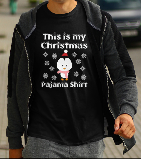 This Is My Christmas Pajama Shirt Penguin Snowflakes T-Shirt