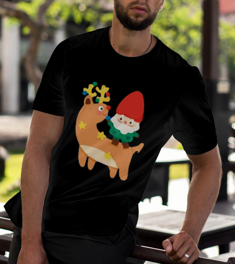 Cute Christmas Reindeer With Santa Riding T-Shirt