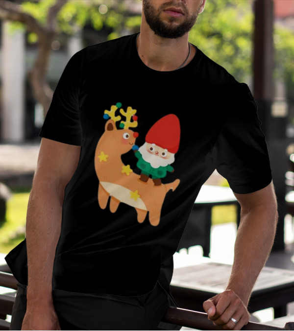 Cute Christmas Reindeer With Santa Riding T-Shirt