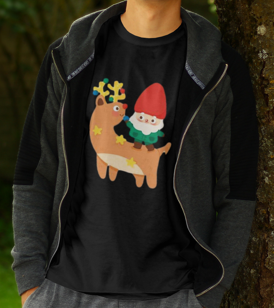 Cute Christmas Reindeer With Santa Riding T-Shirt
