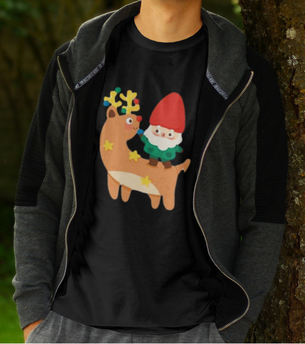 Cute Christmas Reindeer With Santa Riding T-Shirt