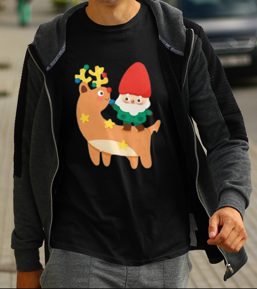 Cute Christmas Reindeer With Santa Riding T-Shirt