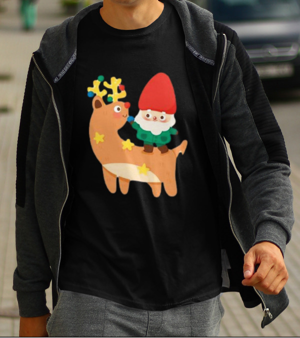 Cute Christmas Reindeer With Santa Riding T-Shirt