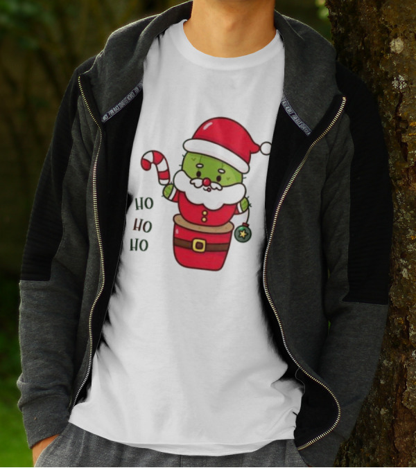 Santa Claus Ho Ho Ho Christmas Cactus Santa Suit Candy Cane T-Shirt