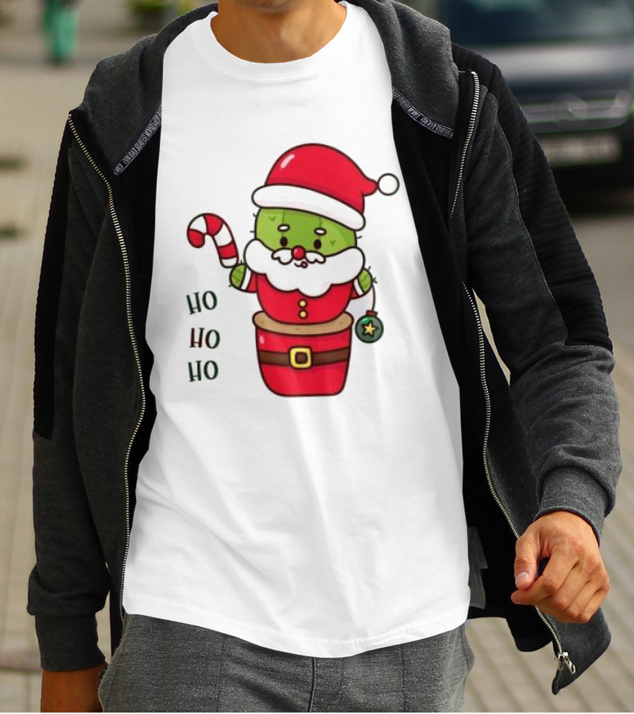 Santa Claus Ho Ho Ho Christmas Cactus Santa Suit Candy Cane T-Shirt
