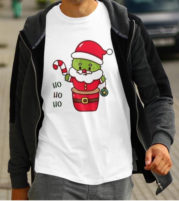 Santa Claus Ho Ho Ho Christmas Cactus Santa Suit Candy Cane T-Shirt