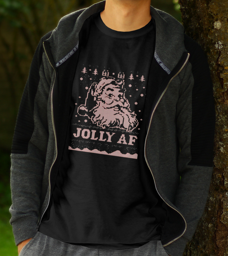 Jolly AF Santa Pixel Art Christmas T-Shirt