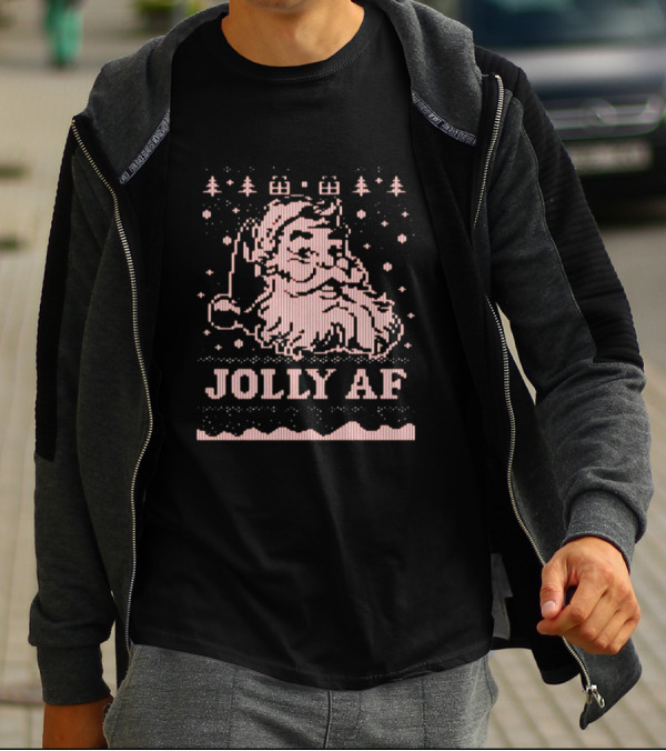 Jolly AF Santa Pixel Art Christmas T-Shirt