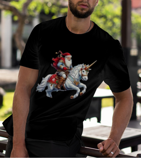 Santa Claus Riding Festive Unicorn Christmas T-Shirt