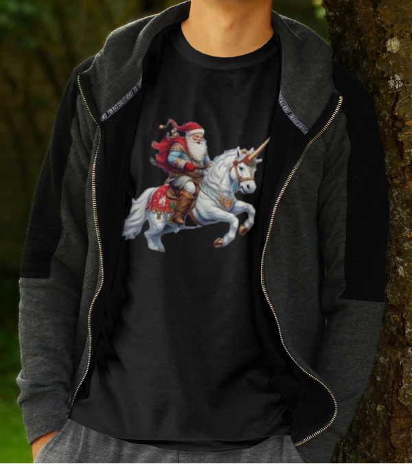 Santa Claus Riding Festive Unicorn Christmas T-Shirt
