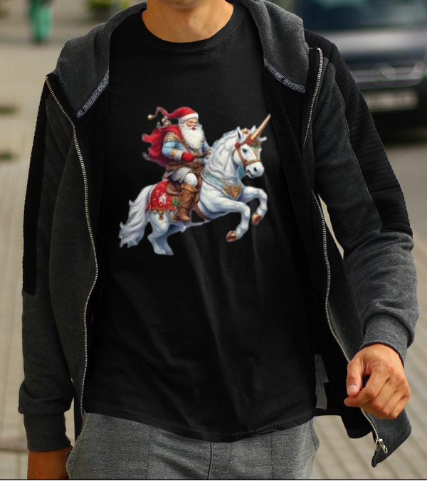 Santa Claus Riding Festive Unicorn Christmas T-Shirt