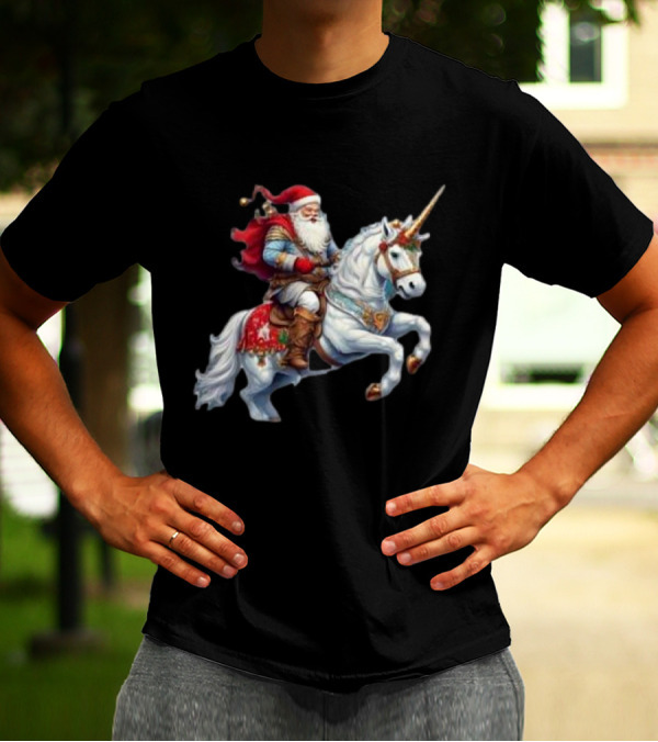 Santa Claus Riding Festive Unicorn Christmas T-Shirt
