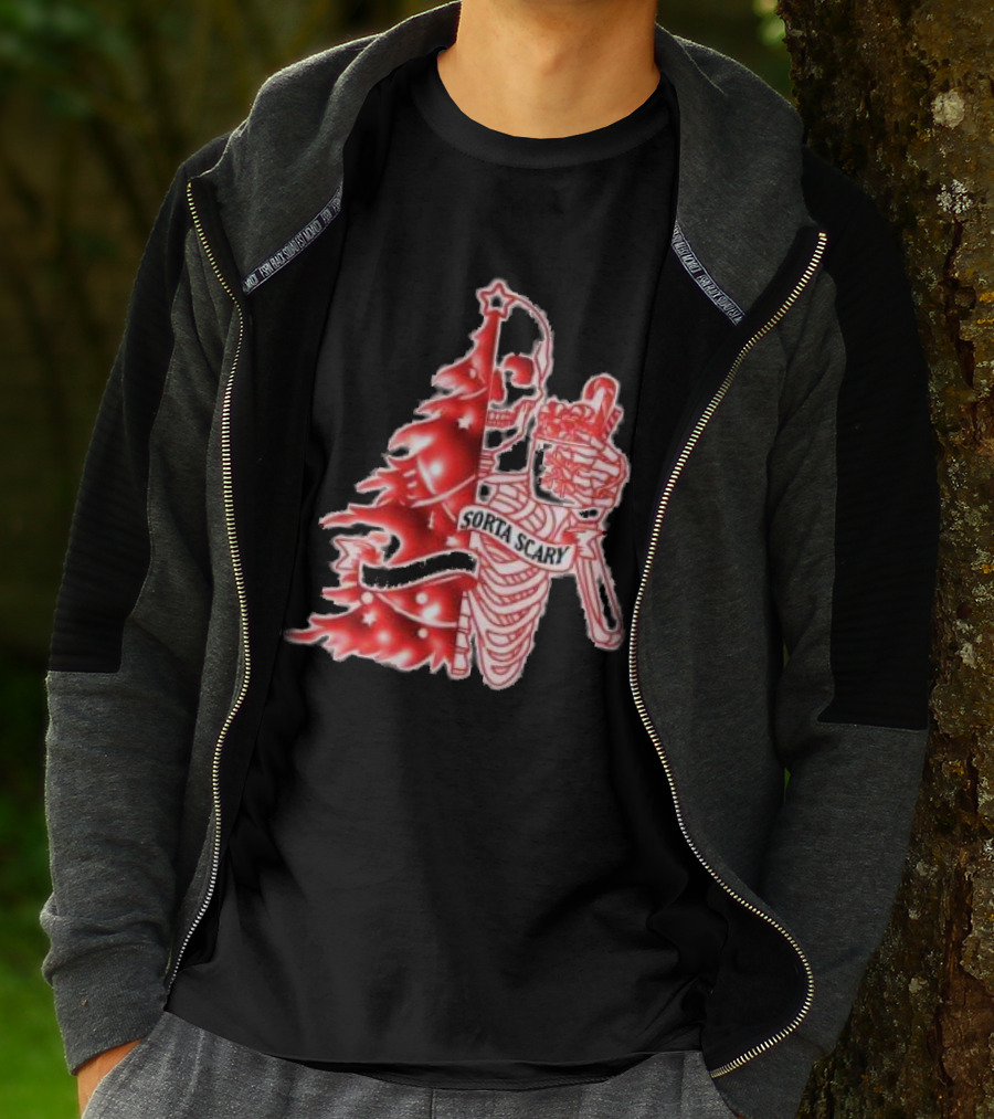 Skeleton Sorta Merry Sorta Scary Christmas Tree Splittinwigz T-Shirt