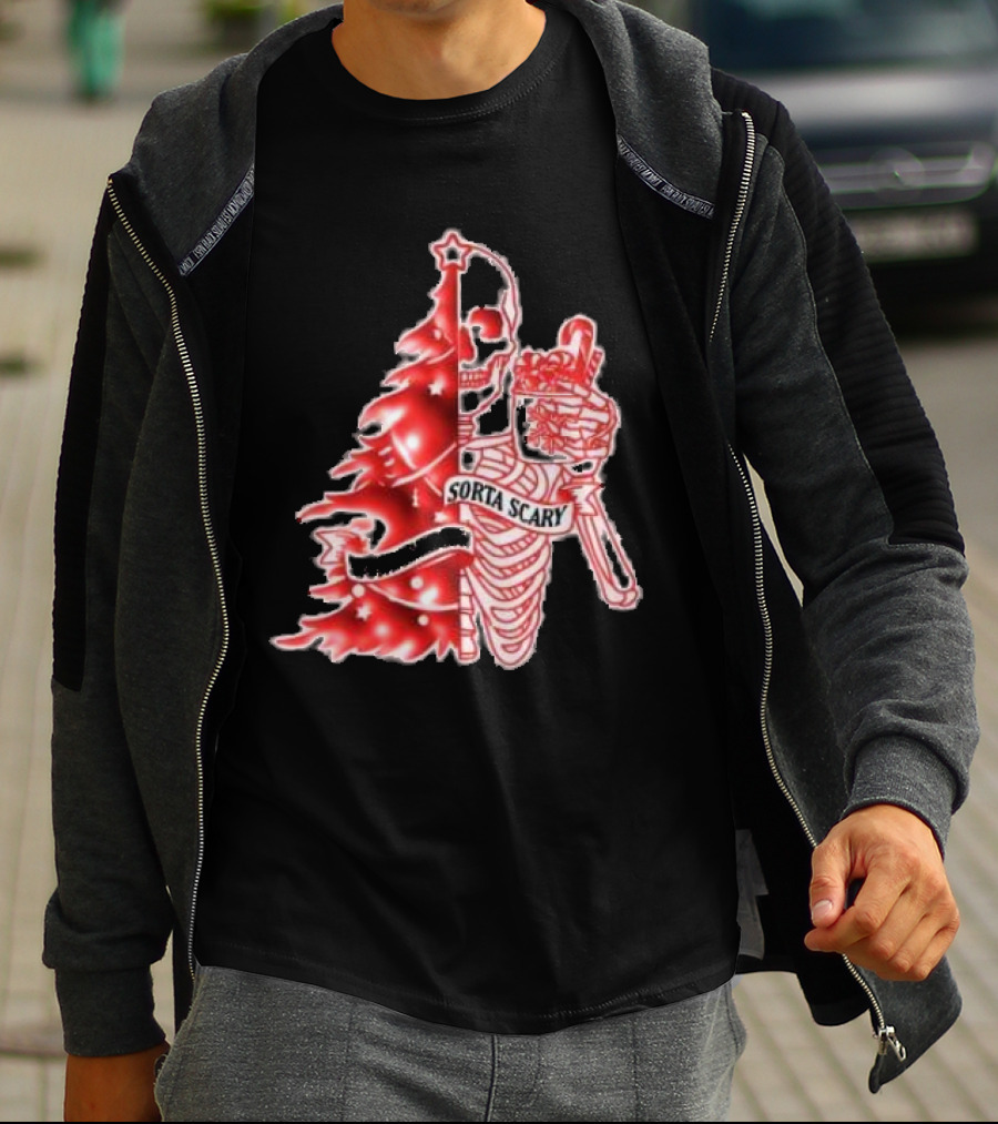 Skeleton Sorta Merry Sorta Scary Christmas Tree Splittinwigz T-Shirt