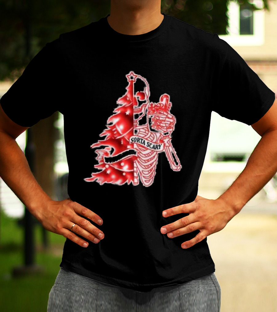 Skeleton Sorta Merry Sorta Scary Christmas Tree Splittinwigz T-Shirt