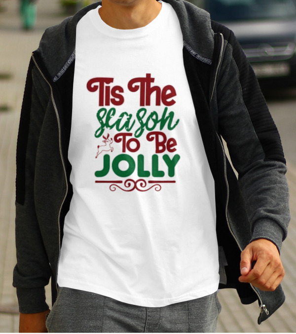 Tis The Season To Be Jolly Christmas Festive Text With Reindeer Accent T-Shirt
